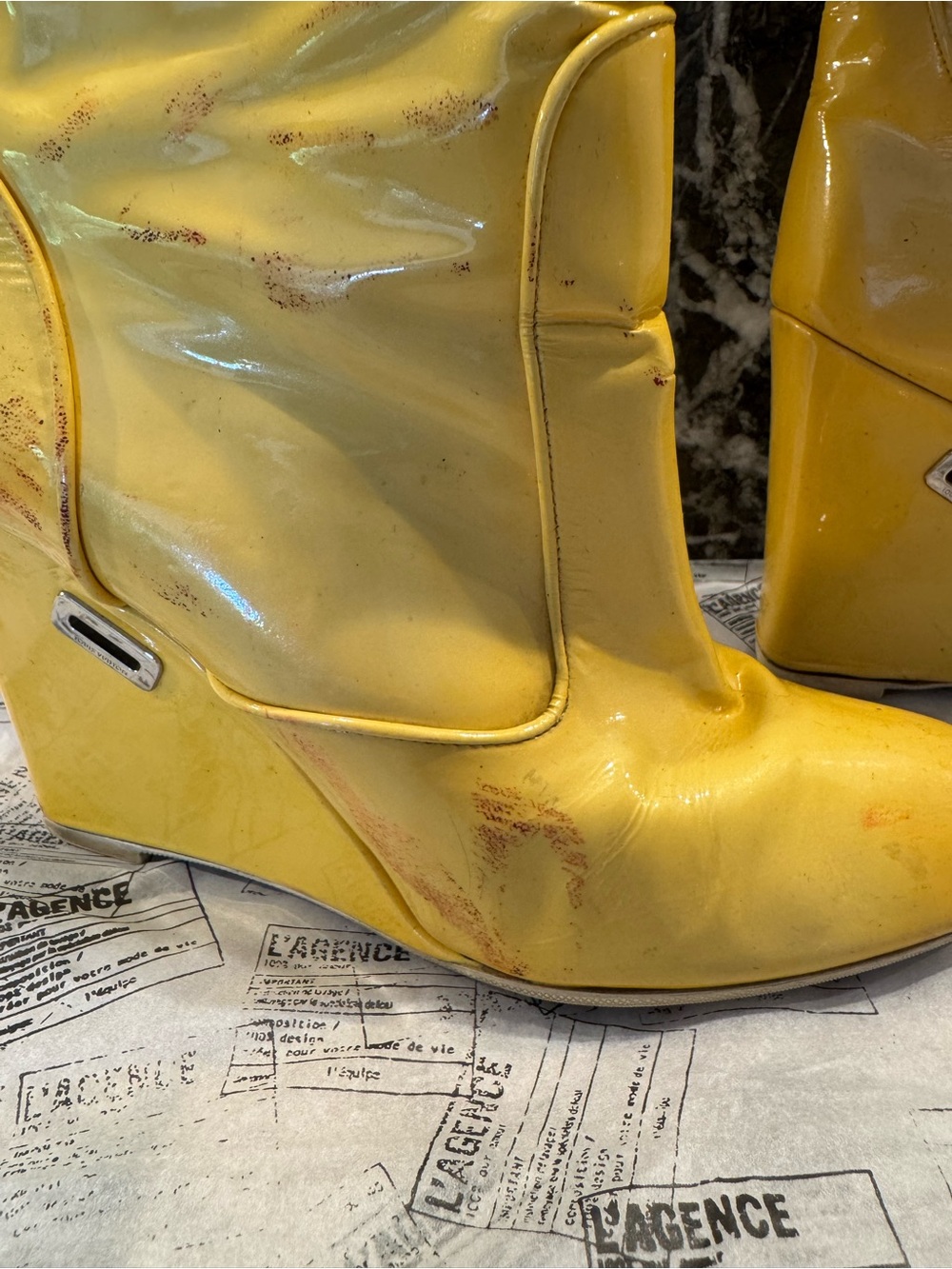 Louis Vuitton Women's Yellow Patent Wedge Knee-High Boots - Picture 4 of 5